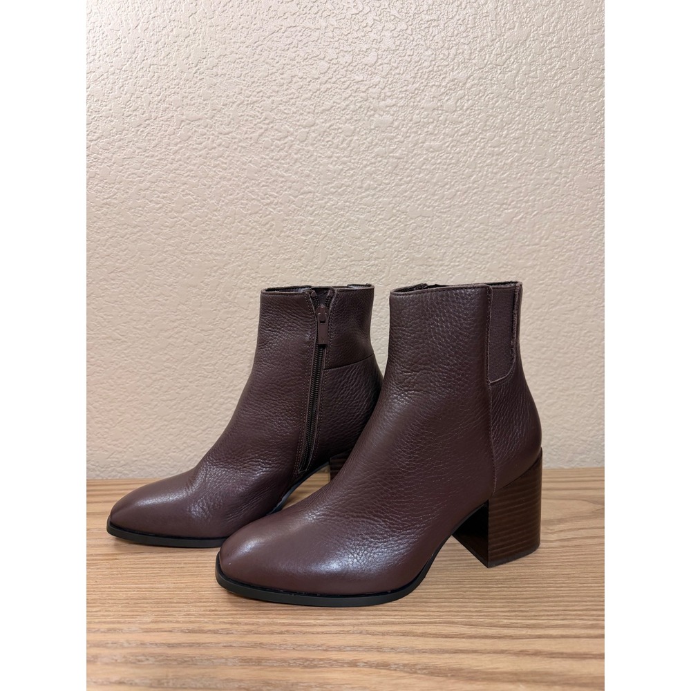 Vionic Vynn Chocolate Brown Leather Ankle Boots Square Block Heel Womens 8.5
